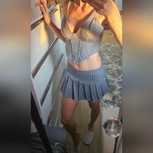 edge Gray Pinstripe Pleated Mini Skirt & Top Set Medium